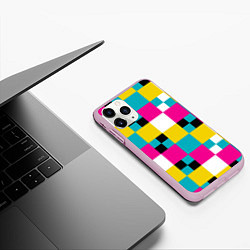 Чехол iPhone 11 Pro матовый Геометрический ретро узор cmyk, цвет: 3D-розовый — фото 2