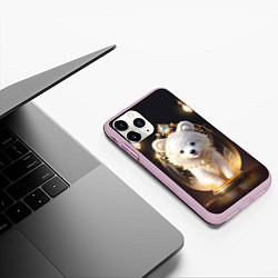 Чехол iPhone 11 Pro матовый Белый медвежонок с фонариками, цвет: 3D-розовый — фото 2