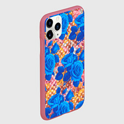 Чехол iPhone 11 Pro матовый Цветочный разноцветный узор с розами, цвет: 3D-малиновый — фото 2