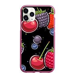 Чехол iPhone 11 Pro матовый Плоды и ягоды, цвет: 3D-малиновый