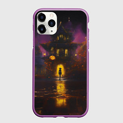 Чехол iPhone 11 Pro матовый Жуткий дом и ведьма с метлой, цвет: 3D-фиолетовый