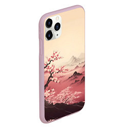 Чехол iPhone 11 Pro матовый Сакура в горах, цвет: 3D-розовый — фото 2