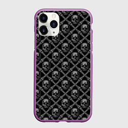 Чехол iPhone 11 Pro матовый Черепа и кости - чёрный, цвет: 3D-фиолетовый