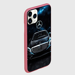 Чехол iPhone 11 Pro матовый Mercedes Benz space background, цвет: 3D-малиновый — фото 2