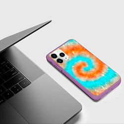 Чехол iPhone 11 Pro матовый Тай-дай апельсин, цвет: 3D-фиолетовый — фото 2