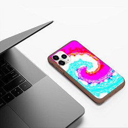 Чехол iPhone 11 Pro матовый Тай-дай бирюзово-розовый, цвет: 3D-коричневый — фото 2