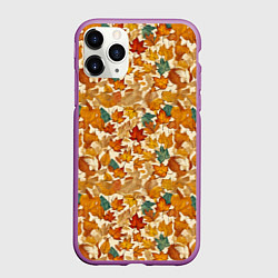 Чехол iPhone 11 Pro матовый Осенние листья узор, цвет: 3D-фиолетовый