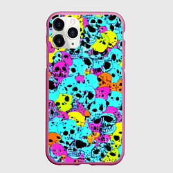 Чехол iPhone 11 Pro матовый Паттерн из черепов - поп-арт - иллюзия, цвет: 3D-малиновый