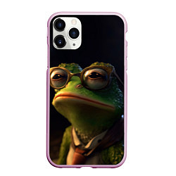 Чехол iPhone 11 Pro матовый Лягушка Пепе в очках, цвет: 3D-розовый