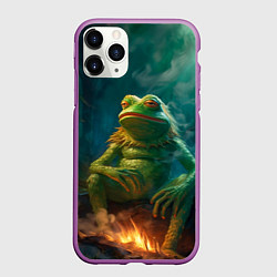 Чехол iPhone 11 Pro матовый Пепе у костра, цвет: 3D-фиолетовый