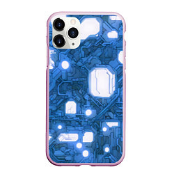Чехол iPhone 11 Pro матовый Синие кибернетические схемы неон, цвет: 3D-розовый