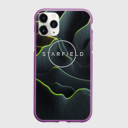 Чехол iPhone 11 Pro матовый Starfield logo green texture, цвет: 3D-фиолетовый