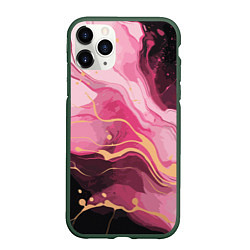 Чехол iPhone 11 Pro матовый Абстрактный черно-розовый мраморный узор, цвет: 3D-темно-зеленый