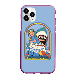 Чехол iPhone 11 Pro матовый Хищная акула водолаз - будь позитивным, цвет: 3D-фиолетовый
