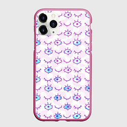 Чехол iPhone 11 Pro матовый Multiple eyes, цвет: 3D-малиновый