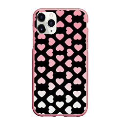 Чехол iPhone 11 Pro матовый Розовые сердечки на чёрном, цвет: 3D-баблгам