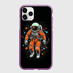 Чехол iPhone 11 Pro матовый Космонавт в оранжевом скафандре, цвет: 3D-фиолетовый