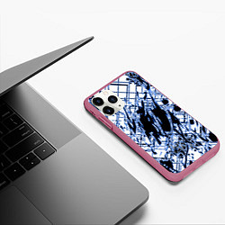 Чехол iPhone 11 Pro матовый Кибернетическая клякса синяя, цвет: 3D-малиновый — фото 2