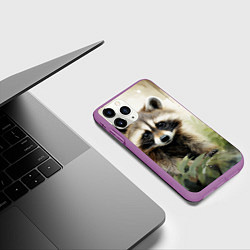 Чехол iPhone 11 Pro матовый Енот акварель, цвет: 3D-фиолетовый — фото 2