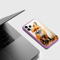 Чехол iPhone 11 Pro матовый Лиса в осеннем лесу акварель, цвет: 3D-фиолетовый — фото 2