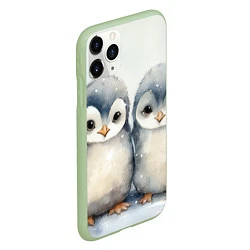Чехол iPhone 11 Pro матовый Милые пингвины акварель, цвет: 3D-салатовый — фото 2