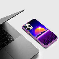 Чехол iPhone 11 Pro матовый Mountains - sun - space - vaporwave, цвет: 3D-фиолетовый — фото 2