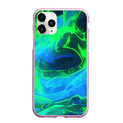 Чехол iPhone 11 Pro матовый Зеленый и синий дым, цвет: 3D-розовый