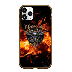 Чехол iPhone 11 Pro матовый Baldurs Gate 3 fire logo, цвет: 3D-коричневый