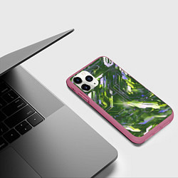 Чехол iPhone 11 Pro матовый Космические кибер схемы зелёные, цвет: 3D-малиновый — фото 2