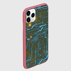 Чехол iPhone 11 Pro матовый Кибер схемы Синий и жёлтый, цвет: 3D-малиновый — фото 2