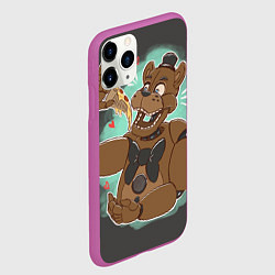 Чехол iPhone 11 Pro матовый Фредди кушает пиццу, цвет: 3D-фиолетовый — фото 2