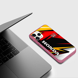 Чехол iPhone 11 Pro матовый Honda - красный и оранжевый, цвет: 3D-малиновый — фото 2