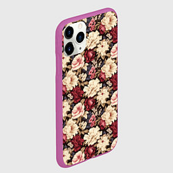 Чехол iPhone 11 Pro матовый Винтажные цветы паттерн, цвет: 3D-фиолетовый — фото 2