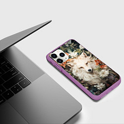 Чехол iPhone 11 Pro матовый Белая лисица в кустах цветов, цвет: 3D-фиолетовый — фото 2