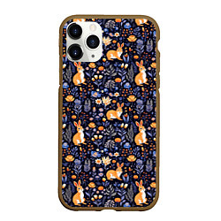 Чехол iPhone 11 Pro матовый Оранжевые зайчики в траве на синем фоне, цвет: 3D-коричневый