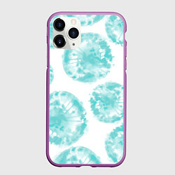 Чехол iPhone 11 Pro матовый Акварельные голубые био формы, цвет: 3D-фиолетовый
