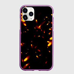 Чехол iPhone 11 Pro матовый Разлетающиеся искры пламени, цвет: 3D-фиолетовый