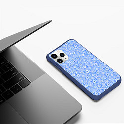 Чехол iPhone 11 Pro матовый Цветочный паттерн голубой, цвет: 3D-тёмно-синий — фото 2