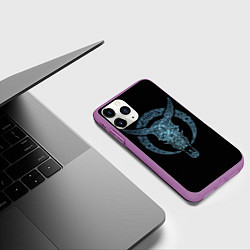 Чехол iPhone 11 Pro матовый Голова животного с рогами - кельстские узор, цвет: 3D-фиолетовый — фото 2