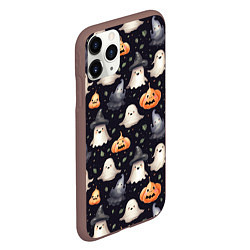 Чехол iPhone 11 Pro матовый Милые привидения и хэллуинские тыквы - паттерн, цвет: 3D-коричневый — фото 2