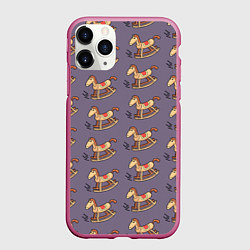 Чехол iPhone 11 Pro матовый Деревянные лошадки качалки, цвет: 3D-малиновый