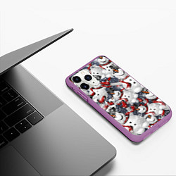 Чехол iPhone 11 Pro матовый Зимний паттерн со снеговиками, цвет: 3D-фиолетовый — фото 2
