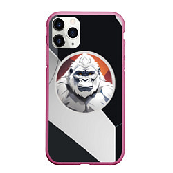 Чехол iPhone 11 Pro матовый Белая горилла, цвет: 3D-малиновый