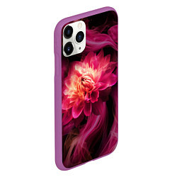 Чехол iPhone 11 Pro матовый Розовый цветок в огне - нейросеть, цвет: 3D-фиолетовый — фото 2