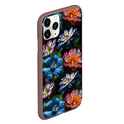 Чехол iPhone 11 Pro матовый Капли на цветах, цвет: 3D-коричневый — фото 2