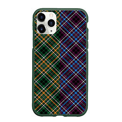 Чехол iPhone 11 Pro матовый Паттерн клетка ромбики, цвет: 3D-темно-зеленый