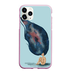 Чехол iPhone 11 Pro матовый Девушка космос в волосах, цвет: 3D-розовый