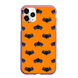 Чехол iPhone 11 Pro матовый Летучие мыши - паттерн оранжевый, цвет: 3D-фиолетовый