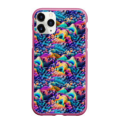 Чехол iPhone 11 Pro матовый Разноцветные причудливые волны, цвет: 3D-малиновый