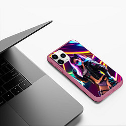 Чехол iPhone 11 Pro матовый Cool girl - cyberpunk - neon glow, цвет: 3D-малиновый — фото 2